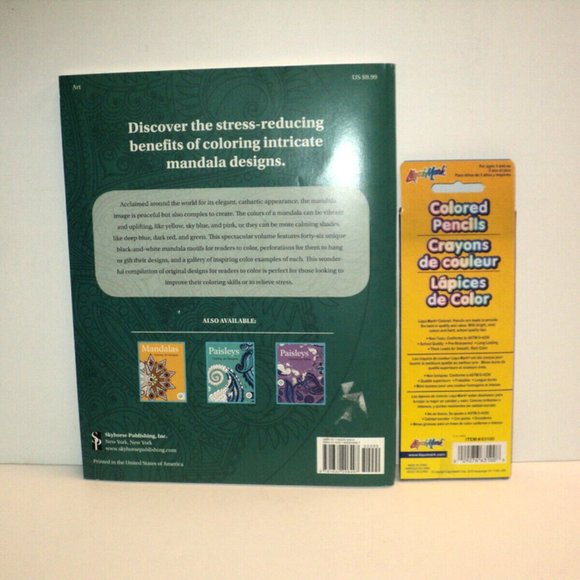 Mandalas Adult Coloring Book & 10 Colored Pencils Activity Calming Designs New - Picture 2 of 5